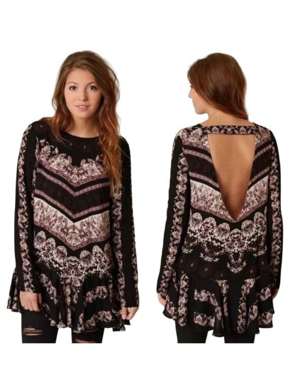 Free People Smooth Talker Black Long Sleeve Tunic Mini Dress